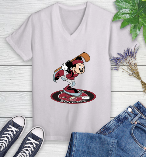 NHL Hockey Arizona Coyotes Cheerful Mickey Disney Shirt Women's V-Neck T-Shirt 2