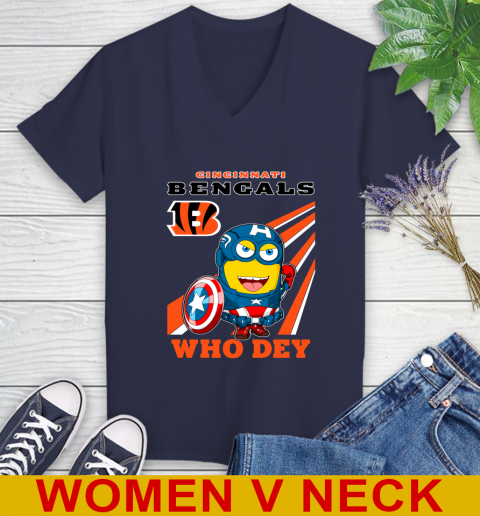 NFL Football Cincinnati Bengals Captain America Marvel Avengers Minion Shirt Women's V-Neck T-Shirt 12