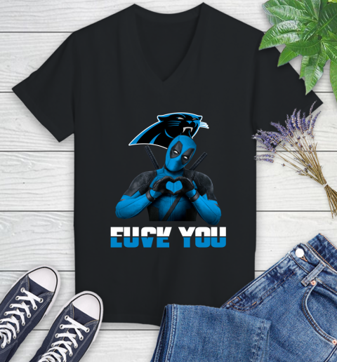 NHL Carolina Panthers Deadpool Love You Fuck You Football Sports Women's V-Neck T-Shirt