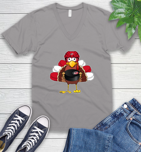 Carolina Hurricanes Turkey Thanksgiving Day V-Neck T-Shirt 4