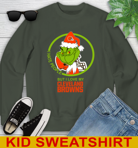 Cleveland Browns NFL Christmas Grinch I Hate People But I Love My Favorite Football Team Youth Sweatshirt 9