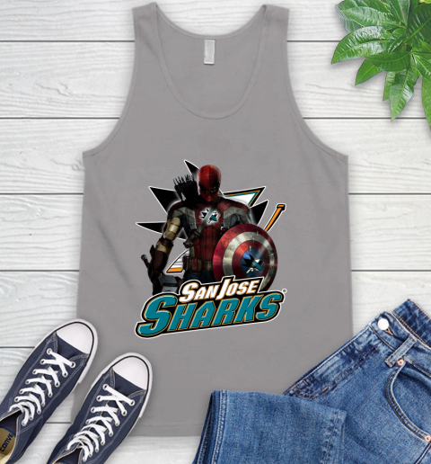 NHL Captain America Thor Spider Man Hawkeye Avengers Endgame Hockey San Jose Sharks Tank Top 4