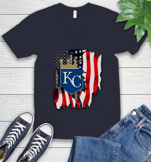 Kansas City Royals MLB Baseball American Flag V-Neck T-Shirt 2