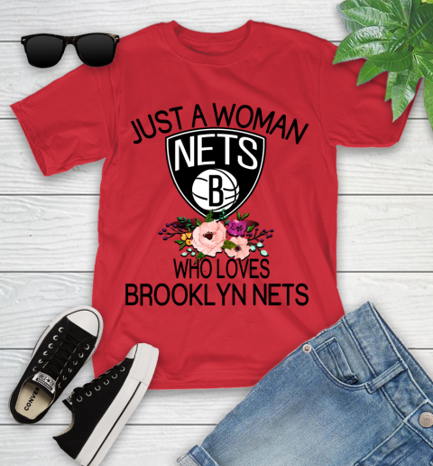 NBA Just A Woman Who Loves Brooklyn Nets Basketball Sports Youth T-Shirt 8