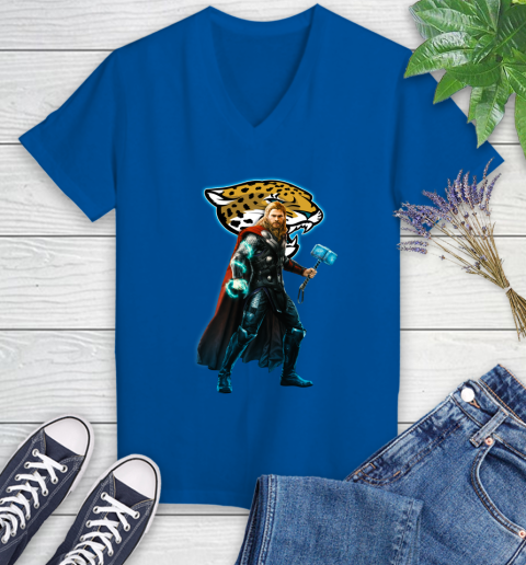 NFL Thor Avengers Endgame Football Jacksonville Jaguars Women's V-Neck T-Shirt 10