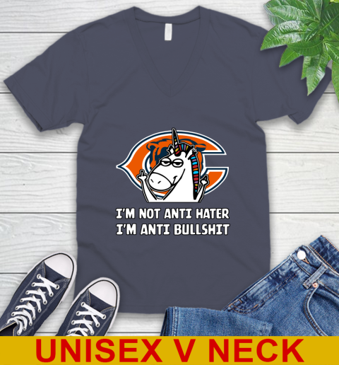 Chicago Bears NFL Football Unicorn I'm Not Anti Hater I'm Anti Bullshit V-Neck T-Shirt 8