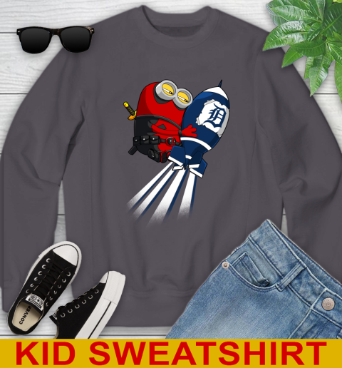 MLB Baseball Detroit Tigers Deadpool Minion Marvel Shirt Youth Sweatshirt 5