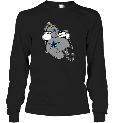 Snoopy And Woodstock Resting On Dallas Cowboys Helmet Long Sleeve T-Shirt