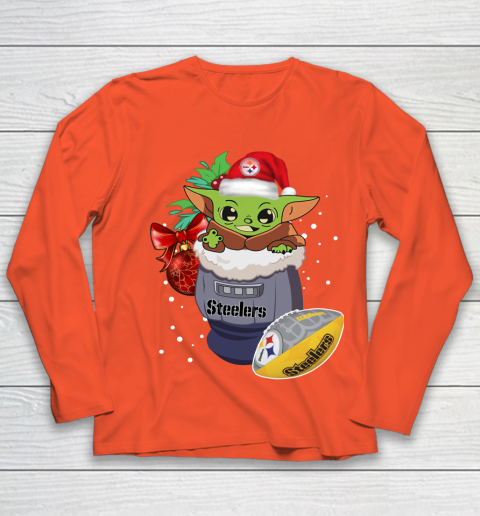 Pittsburgh Steelers Christmas Baby Yoda Star Wars Funny Happy NFL Youth Long Sleeve 4