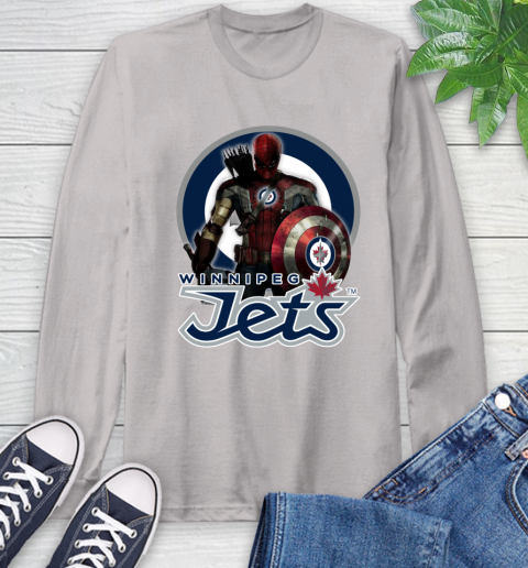 NHL Captain America Thor Spider Man Hawkeye Avengers Endgame Hockey Winnipeg Jets Long Sleeve T-Shirt 12