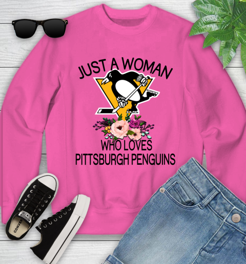NHL Just A Woman Who Loves Pittsburgh Penguins Hockey Sports Youth Sweatshirt 3