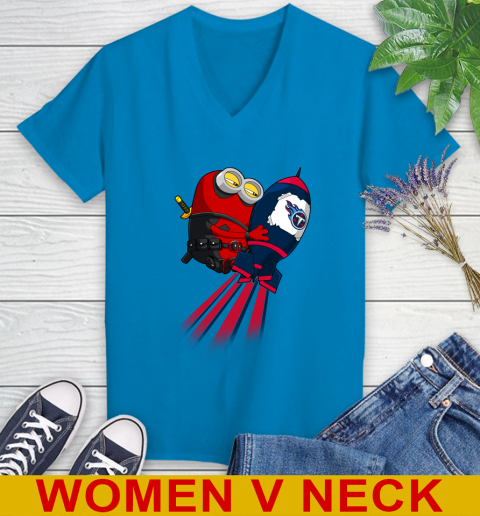 NFL Football Tennessee Titans Deadpool Minion Marvel Shirt Women's V-Neck T-Shirt 7