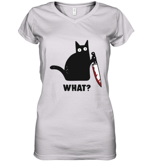 What Black Cat Hold Knife Women's V-Neck T-Shirt
