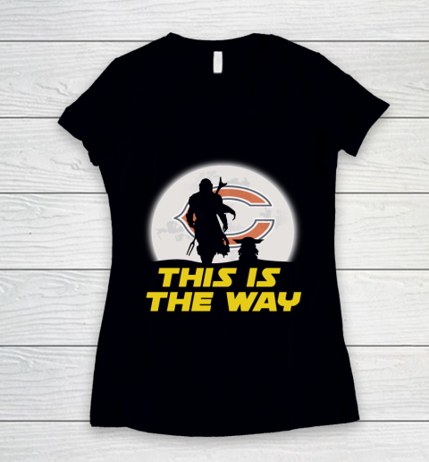 Chicago Bears NFL Football Star Wars Yoda And Mandalorian This Is The Way Women's V-Neck T-Shirt
