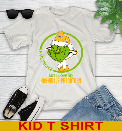 Nashville Predators NHL Christmas Grinch I Hate People But I Love My Favorite Hockey Team Youth T-Shirt 12