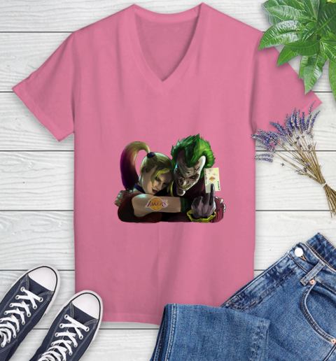 Los Angeles Lakers NBA Basketball Joker Harley Quinn Suicide Squad Women's V-Neck T-Shirt 13