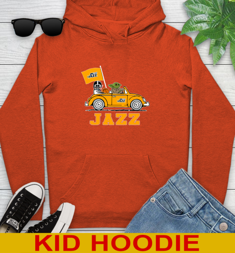 NBA Basketball Utah Jazz Darth Vader Baby Yoda Driving Star Wars Shirt Youth Hoodie 5