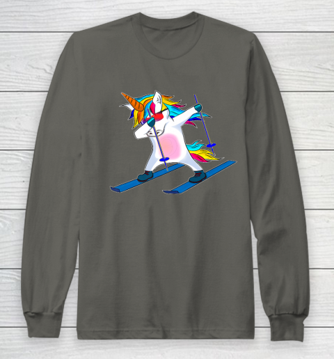 Skiing Unicorn Dabbing Funny Gift Long Sleeve T-Shirt 8