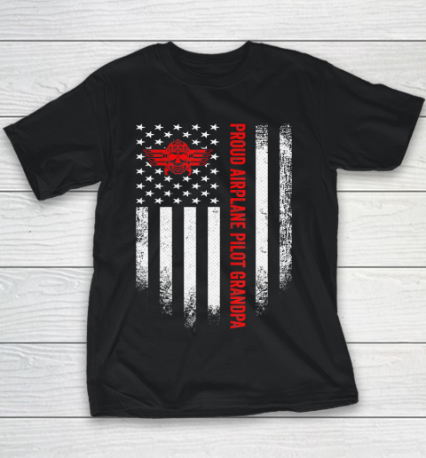 GrandFather gift shirt Vintage USA American Flag Proud Airplane Pilot Grandpa Funny T Shirt Youth T-Shirt