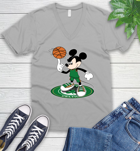 NBA Basketball Boston Celtics Cheerful Mickey Disney Shirt V-Neck T-Shirt - Image 5