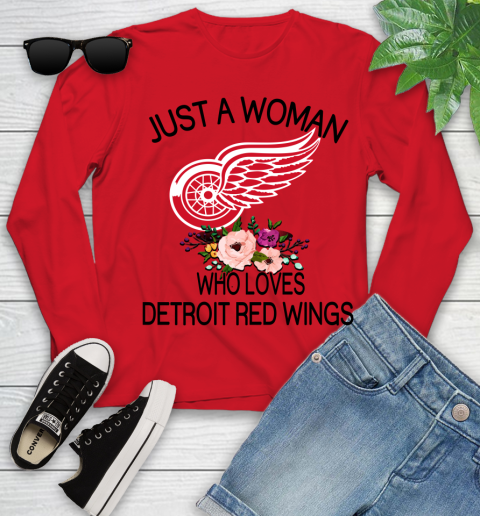 NHL Just A Woman Who Loves Detroit Red Wings Hockey Sports Youth Long Sleeve 8