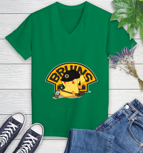 NHL Pikachu Hockey Sports Boston Bruins Women's V-Neck T-Shirt 5
