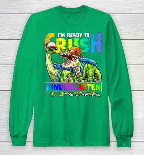 Next Level t shirts I m Ready To Crush Kindergarten T Rex Dino Holding Pencil Back To School Long Sleeve T-Shirt 4