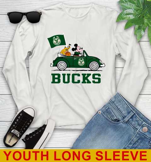 NBA Basketball Milwaukee Bucks Pluto Mickey Driving Disney Shirt Youth Long Sleeve 12