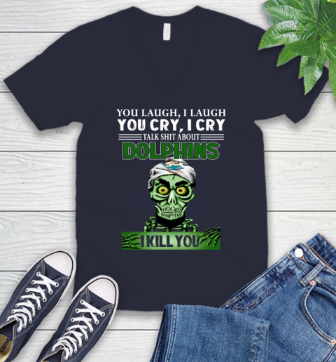 NFL Talk Shit About Miami Dolphins I Kill You Achmed The Dead Terrorist Jeffrey Dunham Football V-Neck T-Shirt 2