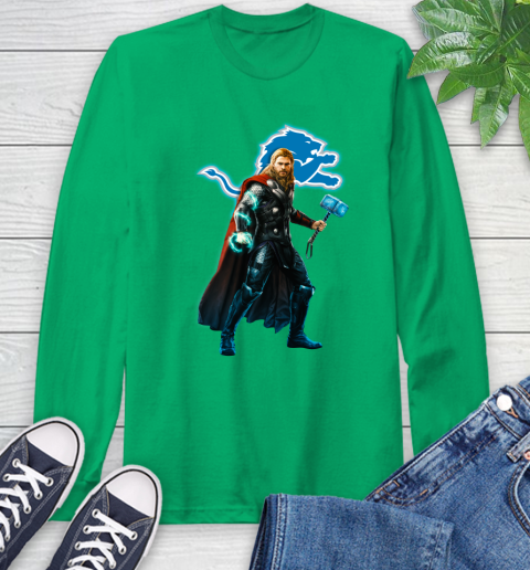 NFL Thor Avengers Endgame Football Detroit Lions Long Sleeve T-Shirt 7