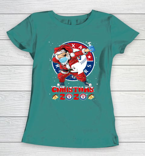 Texas Rangers Funny Santa Claus Dabbing Christmas 2020 MLB Women's T-Shirt 10