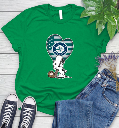Seattle Mariners MLB Baseball The Peanuts Movie Adorable Snoopy Women's T-Shirt 6