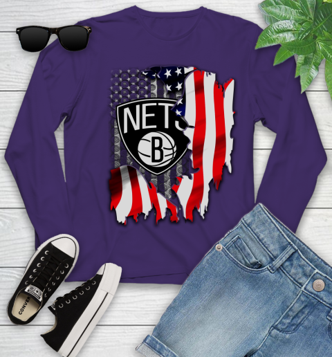 Brooklyn Nets NBA Basketball American Flag Youth Long Sleeve 4