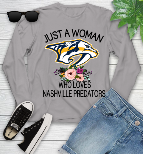 NHL Just A Woman Who Loves Nashville Predators Hockey Sports Youth Long Sleeve 3