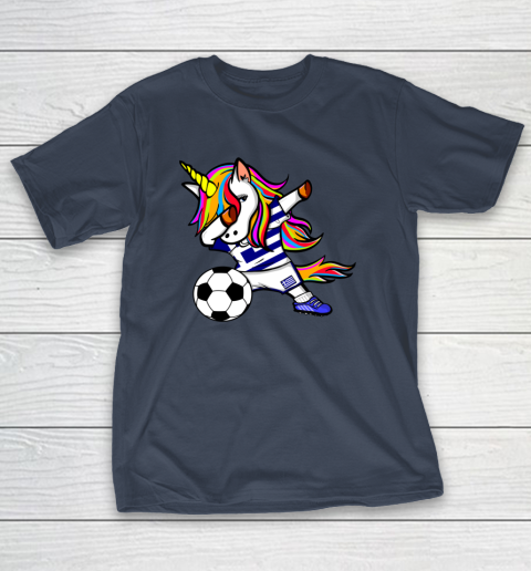 Funny Dabbing Unicorn Greece Football Greek Flag Soccer T-Shirt 16