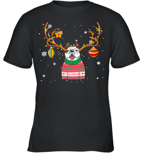 Bulldog Reindeer Christmas Holiday Funny T Shirt Youth T-Shirt