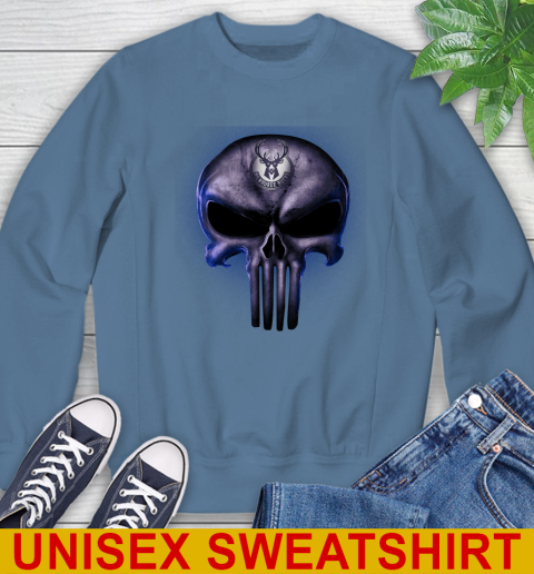 Milwaukee Bucks NBA Basketball Punisher Skull Sports Sweatshirt 10