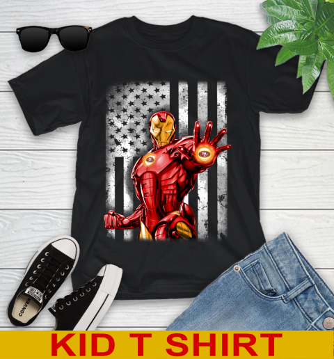 San Francisco 49ers NFL Football Iron Man Avengers American Flag Shirt Youth T-Shirt
