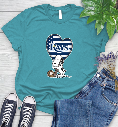Tampa Bay Rays MLB Baseball The Peanuts Movie Adorable Snoopy Women's T-Shirt 12
