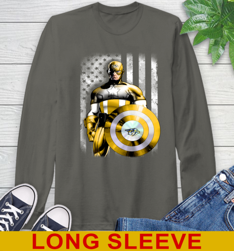 Nashville Predators NHL Hockey Captain America Marvel Avengers American Flag Shirt Long Sleeve T-Shirt 10