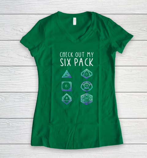 Funny Check Out My Six Pack Dice For Dragons D20 RPG Gamer Women's V-Neck T-Shirt 3