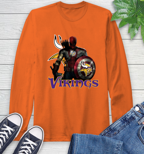 NFL Captain America Thor Spider Man Hawkeye Avengers Endgame Football Minnesota Vikings Long Sleeve T-Shirt 5