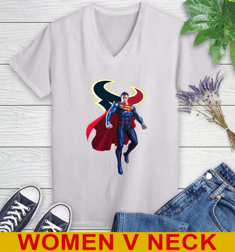 NFL Superman DC Sports Football Houston Texans Women's V-Neck T-Shirt