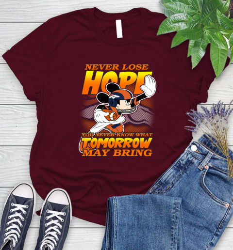 Denver Broncos NFL Football Mickey Disney Never Lose Hope Women's T-Shirt 7