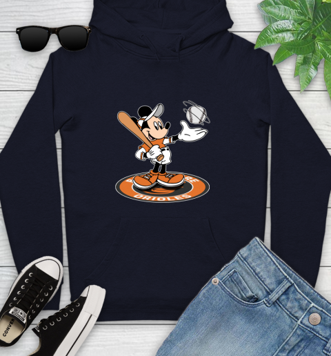 MLB Baseball Baltimore Orioles Cheerful Mickey Disney Shirt Youth Hoodie 4