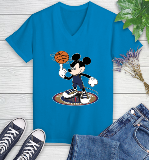 NBA Basketball New Orleans Pelicans Cheerful Mickey Disney Shirt Women's V-Neck T-Shirt 6
