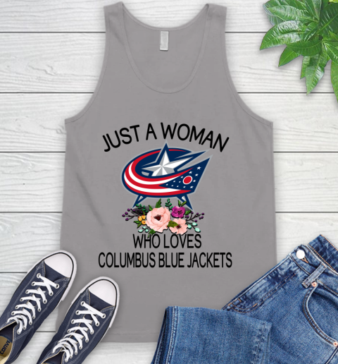 NHL Just A Woman Who Loves Columbus Blue Jackets Hockey Sports Tank Top 2