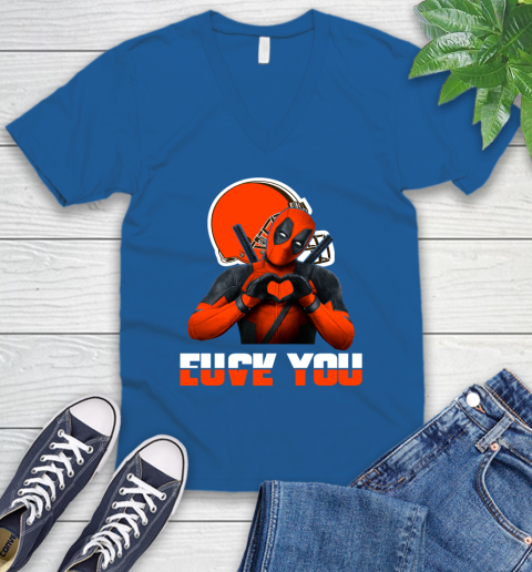 NHL Cleveland Browns Deadpool Love You Fuck You Football Sports V-Neck T-Shirt 5
