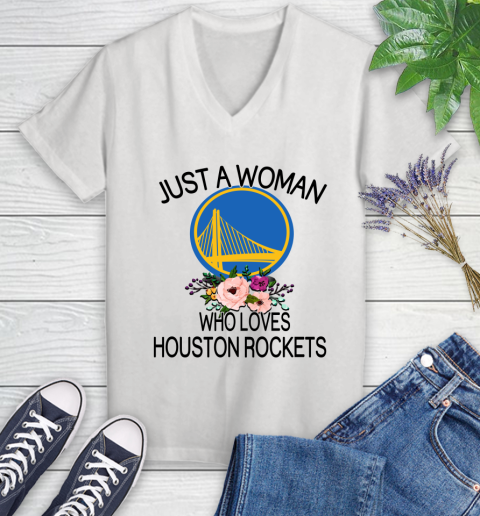 NBA Just A Woman Who Loves Houston Rockets Basketball Sports Women's V-Neck T-Shirt