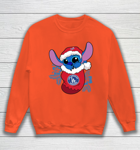 Los Angeles Dodgers Christmas Stitch In The Sock Funny Disney MLB Sweatshirt 4